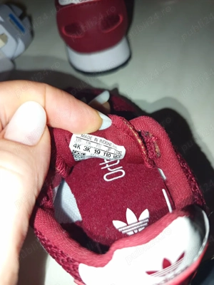 Adidași copii Adidas originali   vișinii, mărimea 19, unisex, nou fără etichetă - imagine 5