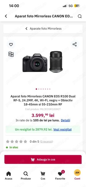 Camera foto mirrorless Canon EOS R100 
