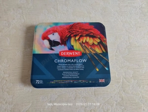 Set creioane colorate Derwent Professional Chromaflow, cutie metalica, 72 buc set,(Super Ofertă).