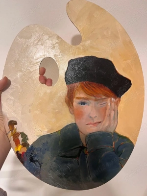 tablou   pictura in ulei pe paleta de lemn