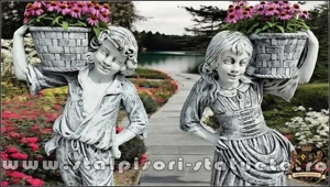 Set statuete copii cu coșulețe, gri patinat, model J3,J4. - imagine 2