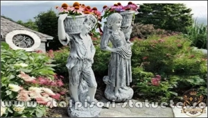 Set statuete copii cu coșulețe, gri patinat, model J3,J4. - imagine 4