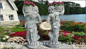 Set statuete copii cu coșulețe, gri patinat, model J3,J4. - imagine 5