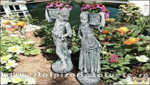 Set statuete copii cu coșulețe, gri patinat, model J3,J4. - imagine 3