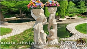 Set statuete copii cu coșulețe, galben patinat, model J3,J4. - imagine 5