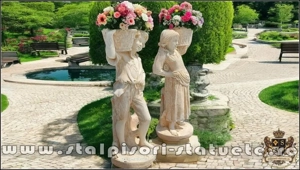 Set statuete copii cu coșulețe, galben patinat, model J3,J4. - imagine 2