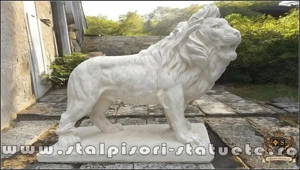 Statuetă leu mare în picioare, alb marmorat, model S33. - imagine 3