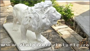 Statuetă leu mare în picioare, alb marmorat, model S33. - imagine 4