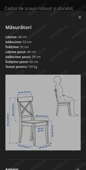 Set 6 scaune IKEA ROSENTORP   lemn masiv, alb
