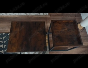 Set 2 buc masute cafea, Metal Lemn, 55 45x40 cm, Negru Maro, Muvu