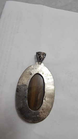 Pandantiv vechi din argint 925 cu piatră naturală Ochi de Tigru   vintage - imagine 3