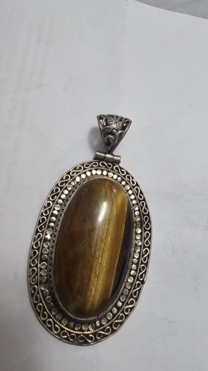Pandantiv vechi din argint 925 cu piatră naturală Ochi de Tigru   vintage - imagine 2