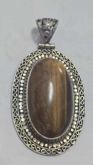 Pandantiv vechi din argint 925 cu piatră naturală Ochi de Tigru   vintage