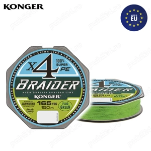 Fir Textil Konger Braider X4 Lime Green 150m (0.08mm-0.25mm), fabricat in EU pentru spinning,crap