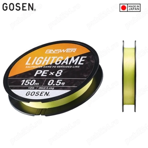 Fir Textil pescuit finete Gosen Answer Light Game PE X8 C.Yellow 150m 0.09-0.117mm,Made in Japonia