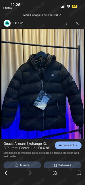 Vând geacă Armani Exange