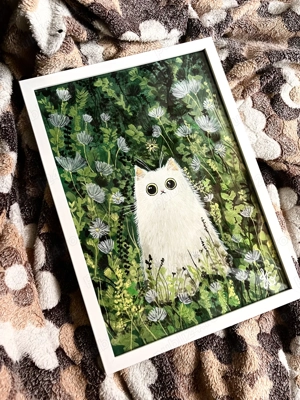 Tablou pictură Pisică albă în grădină White cat in the garden