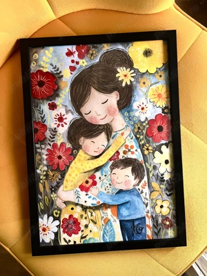 Tablou pictură mamă și copii Îmbrățișare de mamă