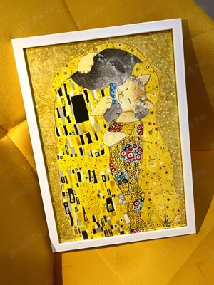 Tablou pictură The Cat Kiss-Golden Love stil Gustav Klimt Art