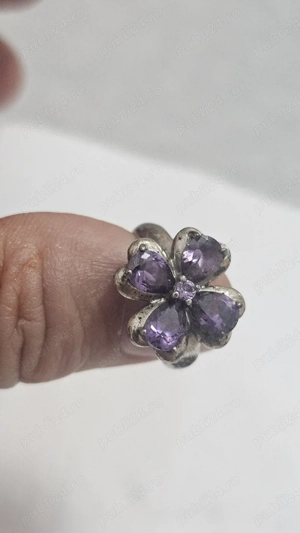 Inel argint 925 cu pietre mov tip ametist, foarte vechi. - imagine 4