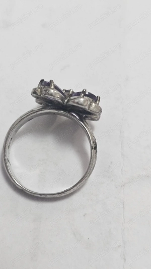 Inel argint 925 cu pietre mov tip ametist, foarte vechi. - imagine 5