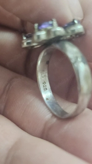 Inel argint 925 cu pietre mov tip ametist, foarte vechi. - imagine 3