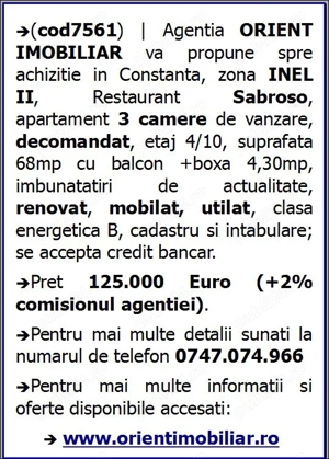 Inel 2, decomandat, 3 camere, mobilat, vanzari Constanta - imagine 18