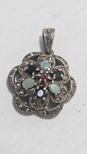 Pandantiv argint vintage cu pietre semiprețioase și marcasite, foarte vechi.