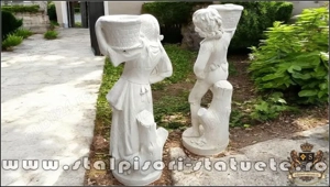 Set statuete copii cu coșulețe, alb marmorat, model J3,J4. - imagine 5