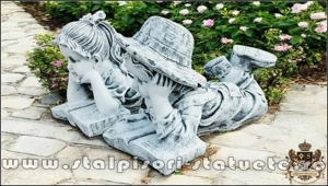 Set statuete doi copii scolari, gri patinat, model S15. - imagine 2