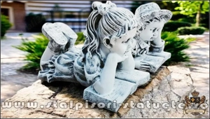 Set statuete doi copii scolari, gri patinat, model S15. - imagine 3