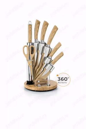 Set cutite bucatarie Royalty Line Professional 8 piese aspect lemn