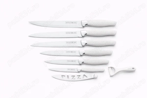 Set cutite bucatarie Royalty Line 7 piese alb antiaderent cu peeler