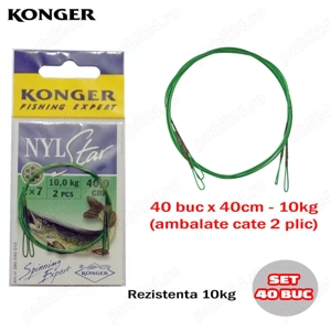 Set 40 strune rapitori (20 plicuri x 2buc) Konger Nylstar 1 7 40cm, 10kg (fara agrafa si vartej)