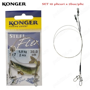 Set 20 strune rapitori (10 plicuri x 2buc) Konger SteelFlex 1 7, 15cm, 10kg
