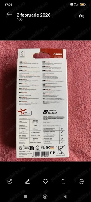 Baterie externă HAMA PD 201719 - imagine 2