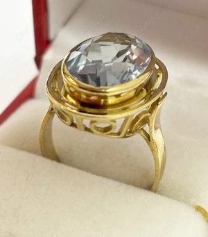 Inel vintage din aur galben 8K cu acvamarin