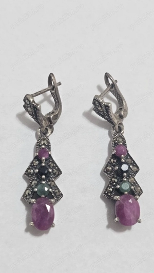 Cercei lungi vintage cu pietre roz și marcasite (argint) foarte vechi