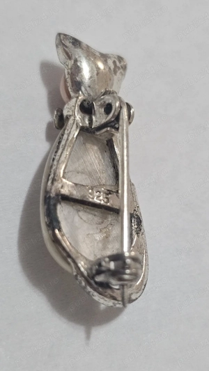 Broșă vintage din argint 925   pisică cu sidef - imagine 3