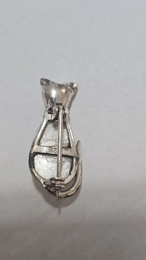 Broșă vintage din argint 925   pisică cu sidef - imagine 4