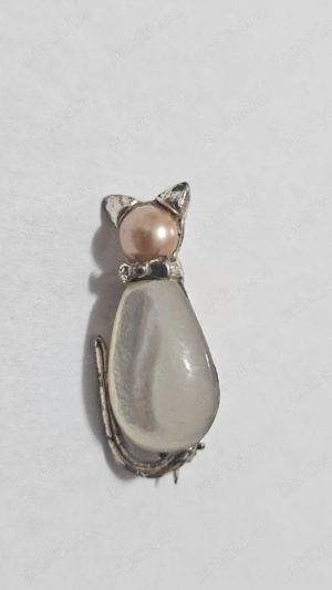 Broșă vintage din argint 925   pisică cu sidef - imagine 2