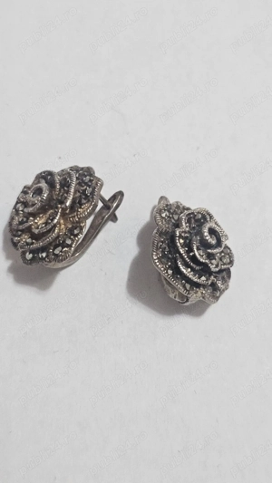 Cercei vintage din argint 925 cu marcasite   model floral deosebit