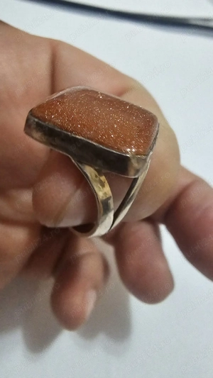Inel vintage din argint cu piatră goldstone, model masiv - imagine 2