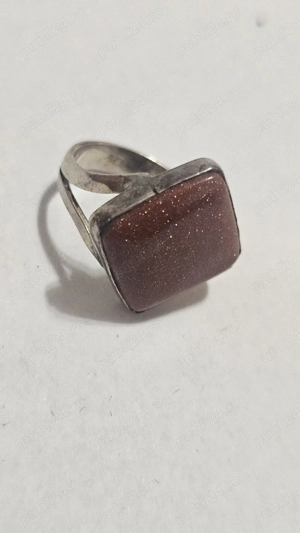 Inel vintage din argint cu piatră goldstone, model masiv - imagine 5