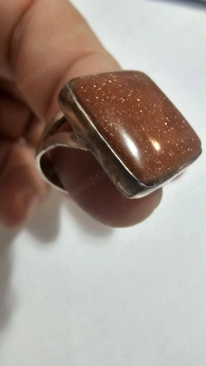 Inel vintage din argint cu piatră goldstone, model masiv - imagine 3