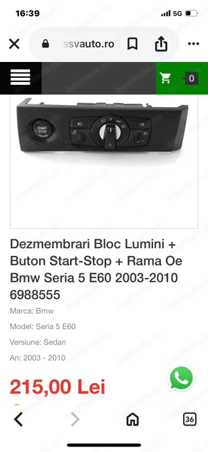 Bloc lumini,buton start -stop, rama oe bmw seria 5 E 60 2003-2010
