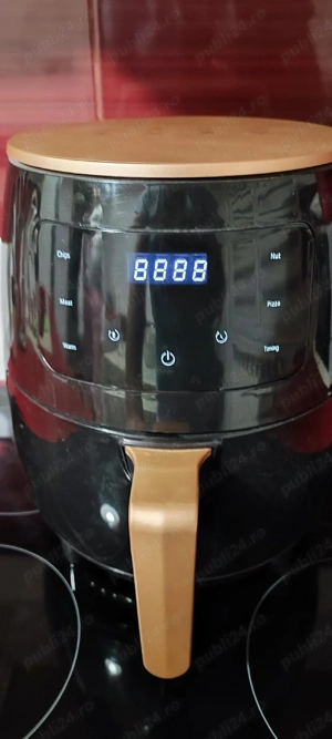 friteuză cu aer cald (air fryer) de culoare neagră și cupru aurie - imagine 2