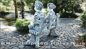 Statuete copii pe băncuță, gri patinat, model S24. - imagine 5