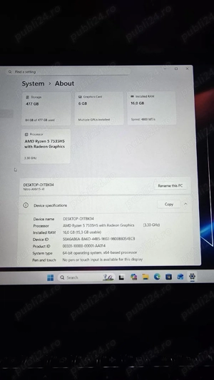 Laptop Gaming Acer Nitro V 15 - Ryzen 5 7535HS - RTX 3050 6GB - Stare 10 10 - imagine 4