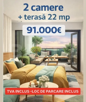 Apartament cu 2 camere + GRADINA 22 mp, TVA INCLUS